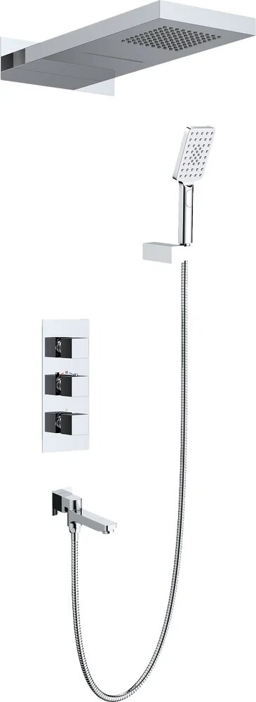 Душевой комплект Timo Petruma SX-5079/00SM 6 в 1, встраиваемый, с внутренней частью в комплекте, с термостатом, со смесителем, с изливом, латунный, хром, глянцевый, душевая система