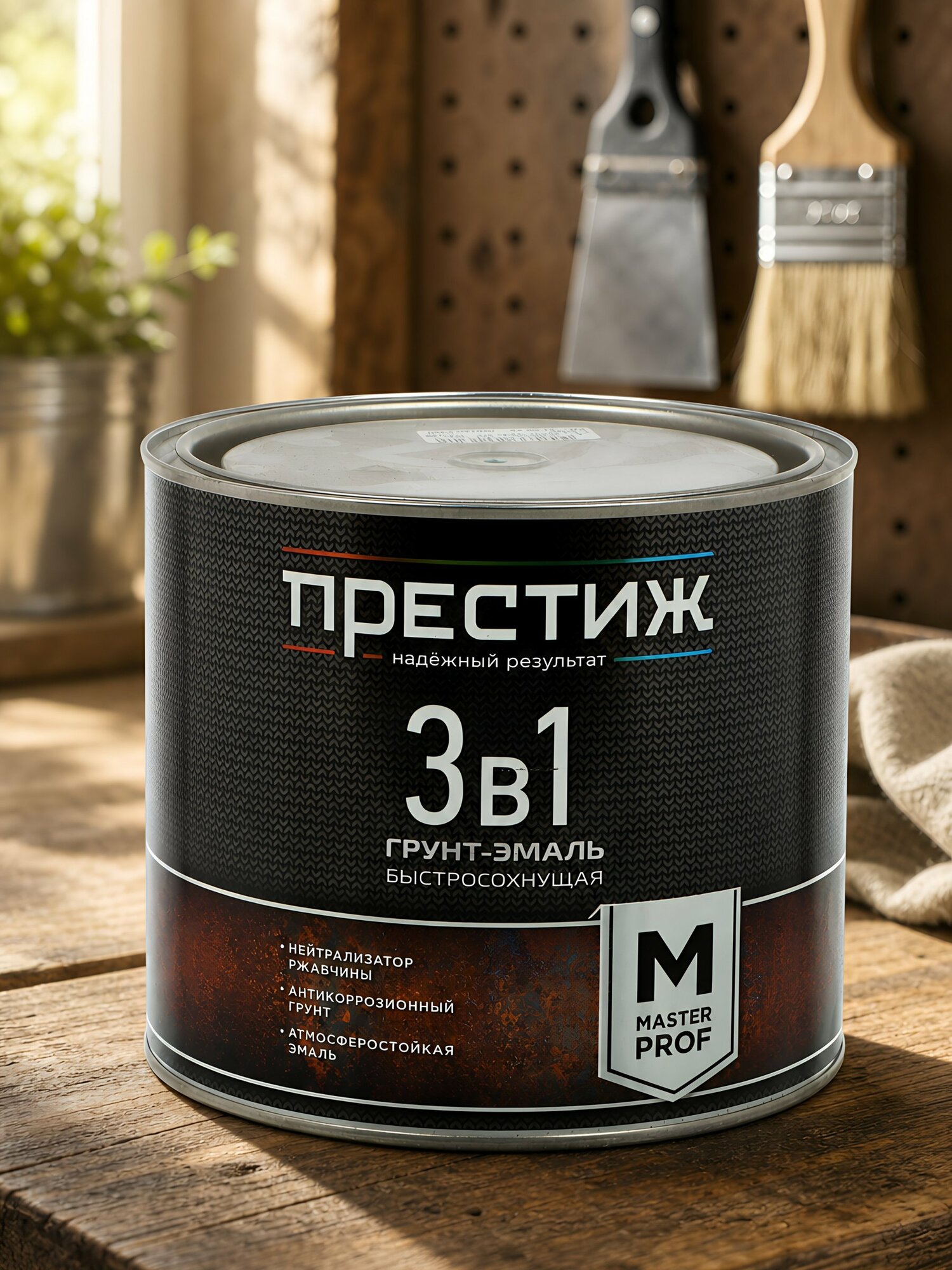 Грунт-эмаль по ржавчине Престиж Мастер 3в1 зеленая 1.9 кг быстросохнущая смоляная для металла внутренних и наружных работ — фото 1