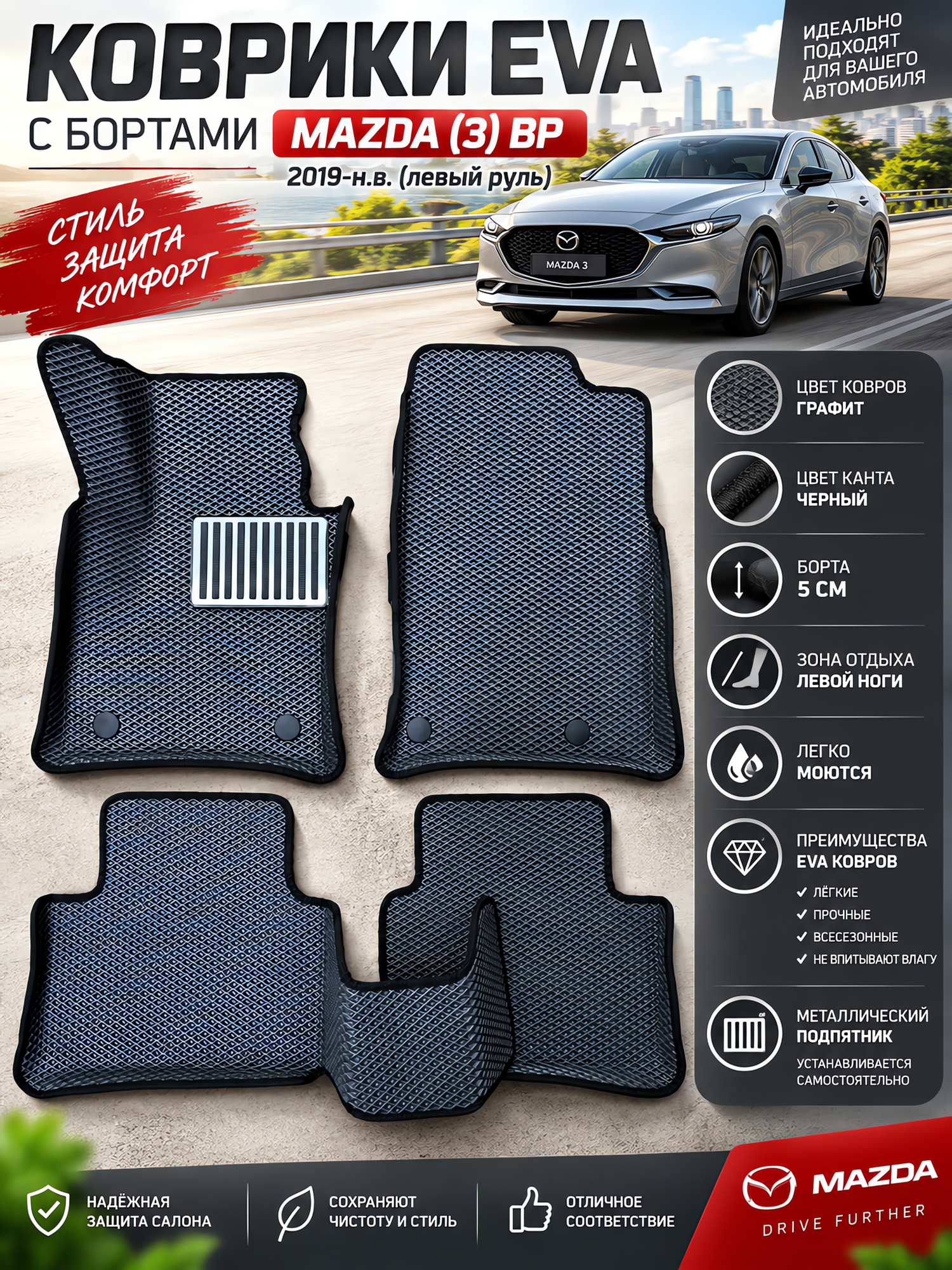Комплект EVA с бортами для MAZDA 3 (IV) (BР) 2019-н. в. /Мазда 3.