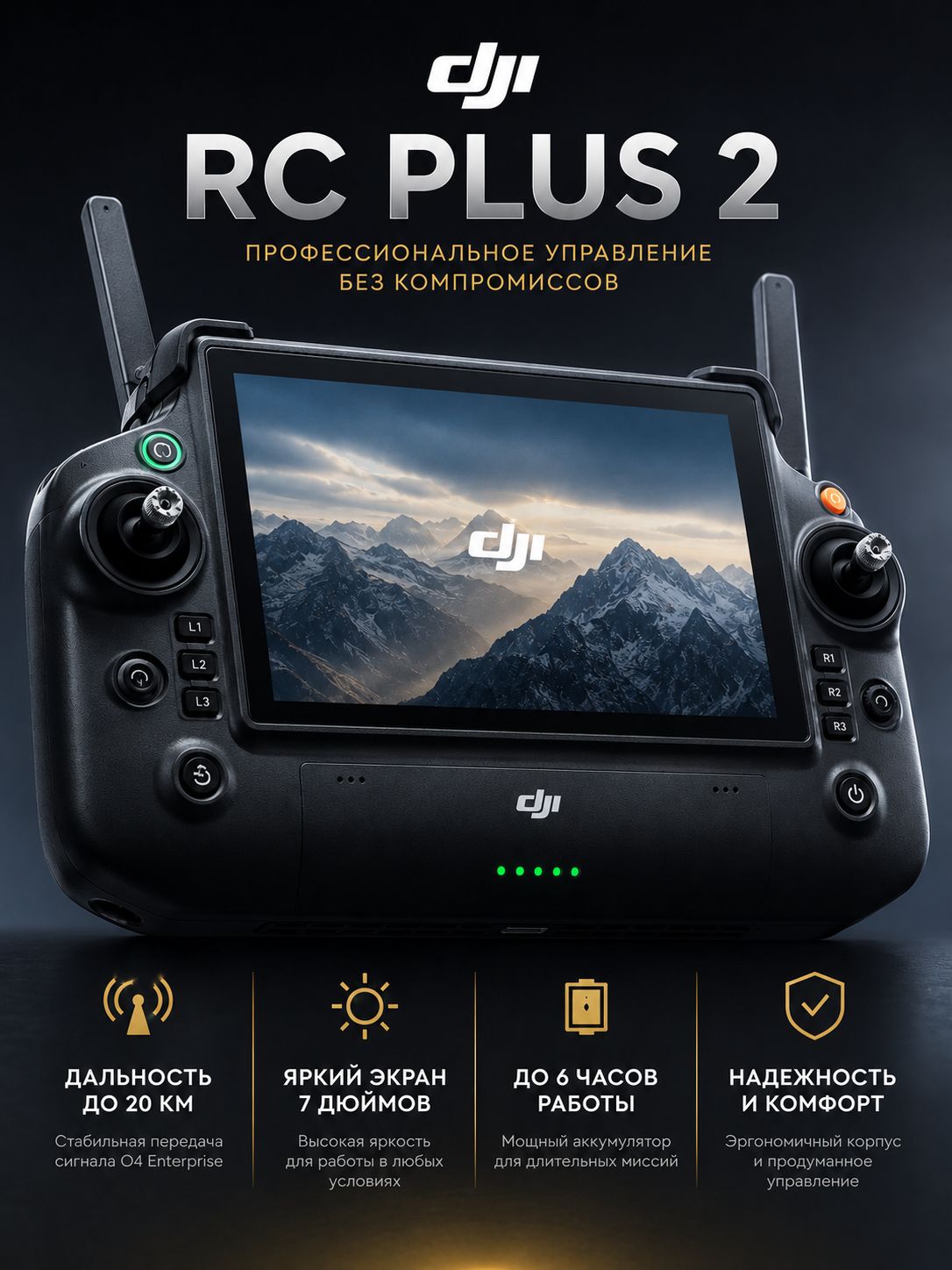 Пульт управления DJI RC Plus 2 Enterprise для Matrice 4E / 4T новый в коробке на пломбах, экран 7.02", O4 Enterprise, 128 ГБ, 1400 нит
