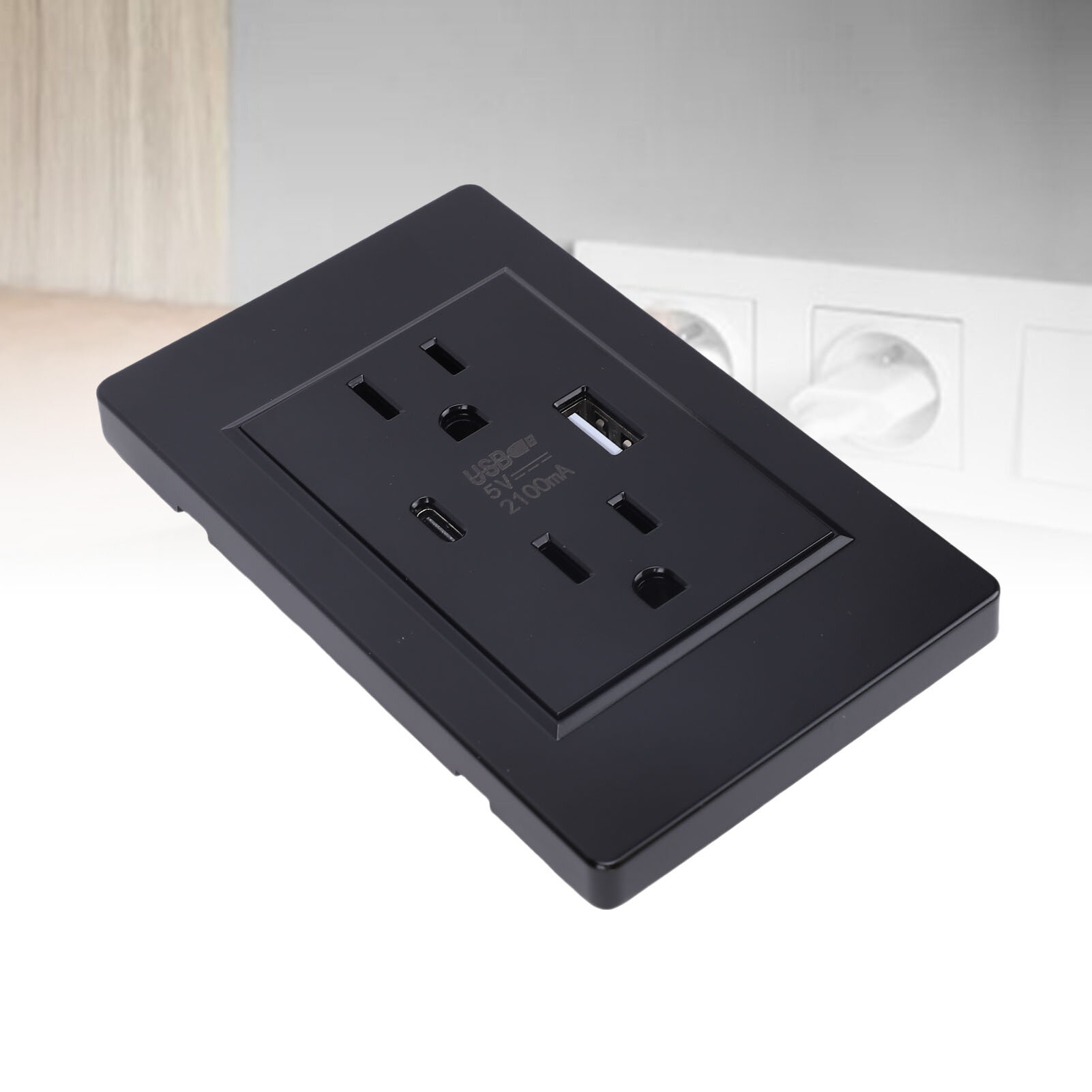 Настенная розетка с USB и портом типа C, 15А, огнестойкая электрическая настенная розетка для ПК для дома