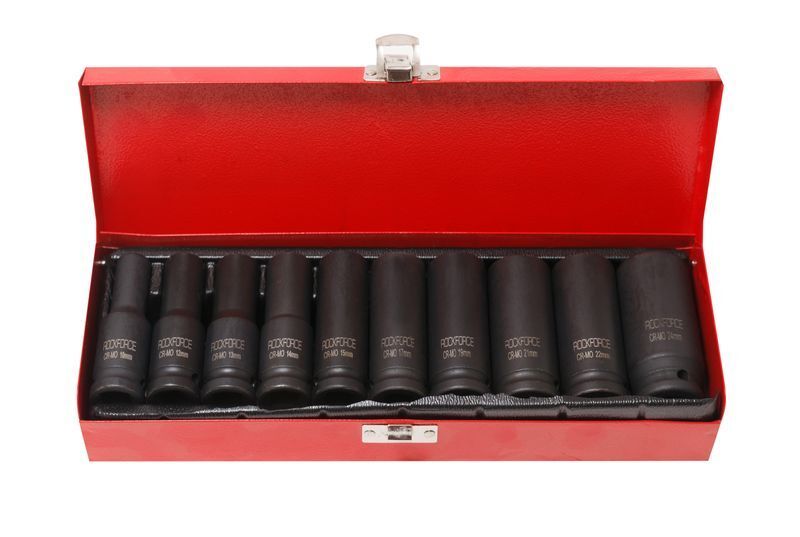 Набор головок ударных глубоких 1/2", 6гр, 10пр.(10,12-15,17,19,21,22,24), в металлическом кейсе Rock FORCE RF-4107-5MPB