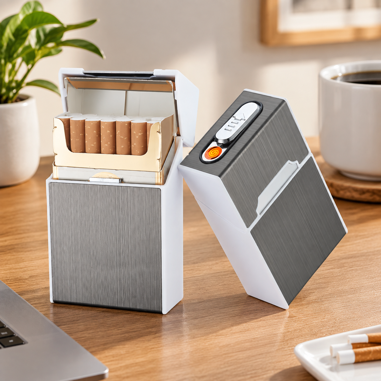 Портсигар металлический с USB зажигалкой, на магните, цвет серебро, 10х6х3 см, FatCat (Цвет товара: серебристый; Объем: 0.18 л)