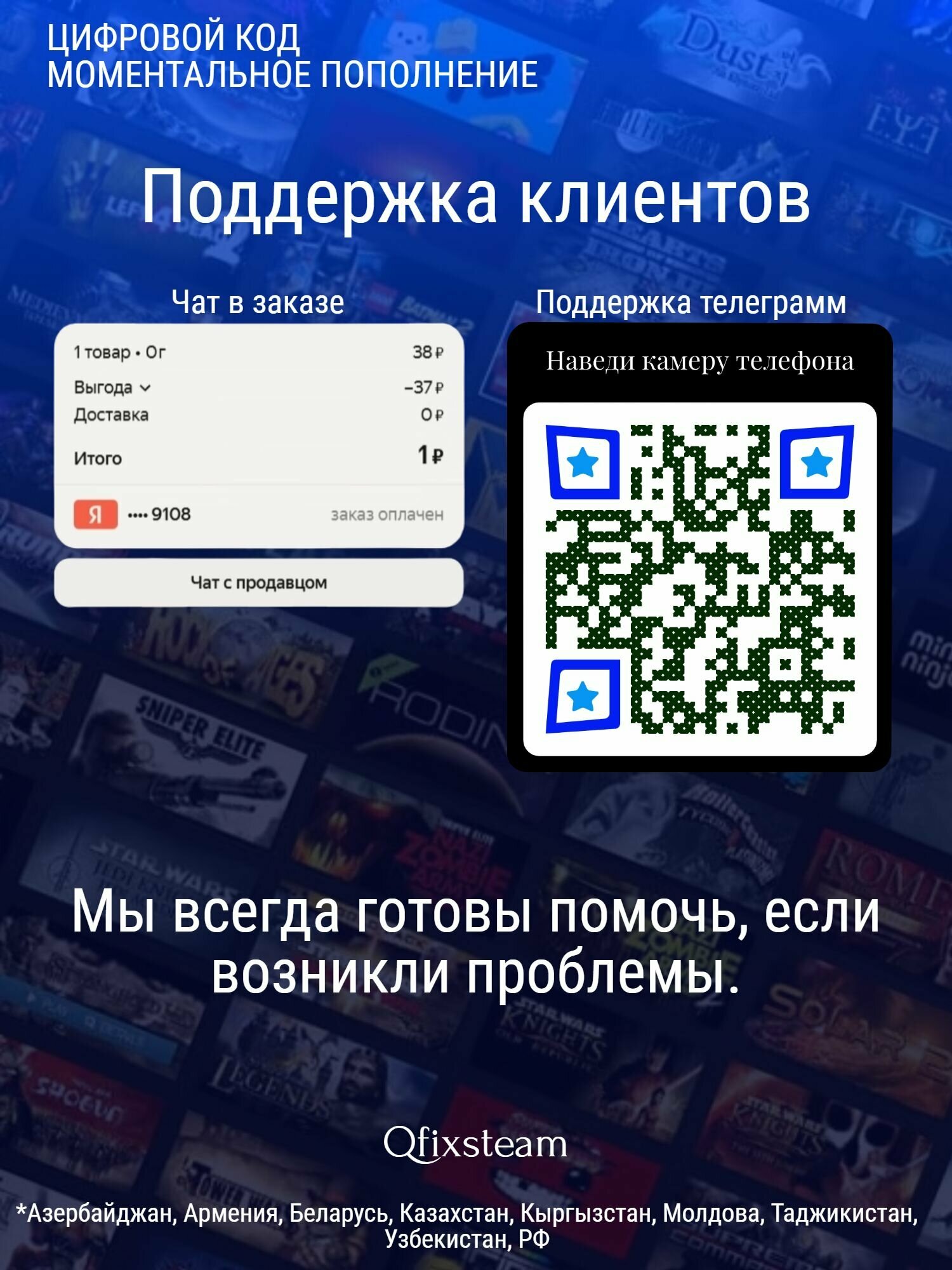 Пополнение Steam | подарочная карта Стим 50 рублей | Регион активации РФ и СНГ — фото 1
