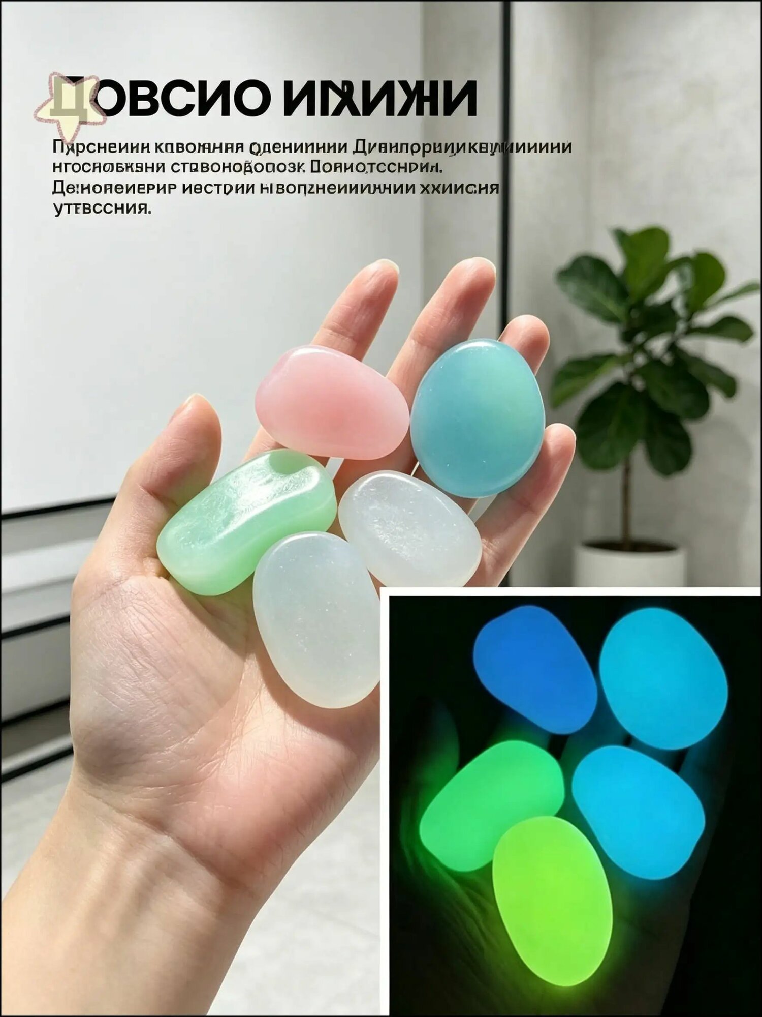 20 больших светящихся камней для сада аквариума декор без батареек