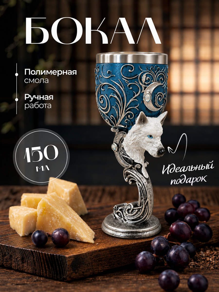 Бокал для вина 150 мл ручная работа Волк