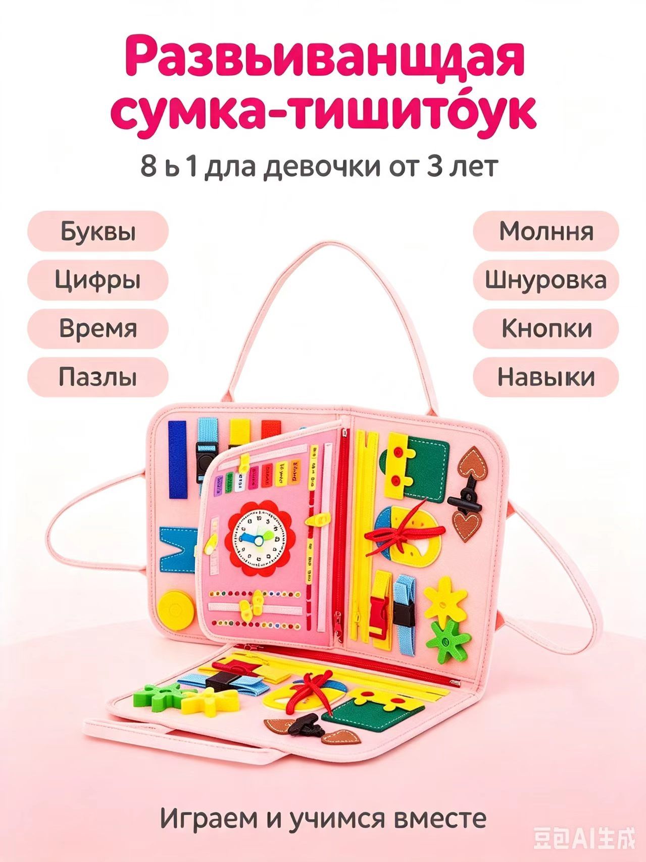 Развивающая доска из фетра для малышей, тихая книжка с замками и молниями, дорожная развивающая игрушка для детей 26 лет в сумке