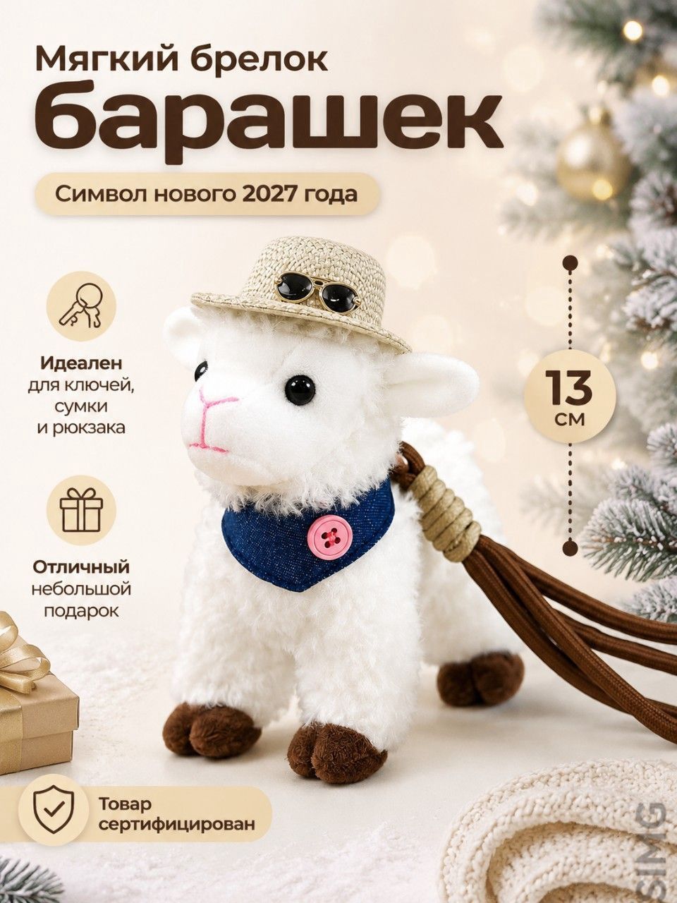 Брелок-плюшевая игрушка Овен, символ Нового 2027 года