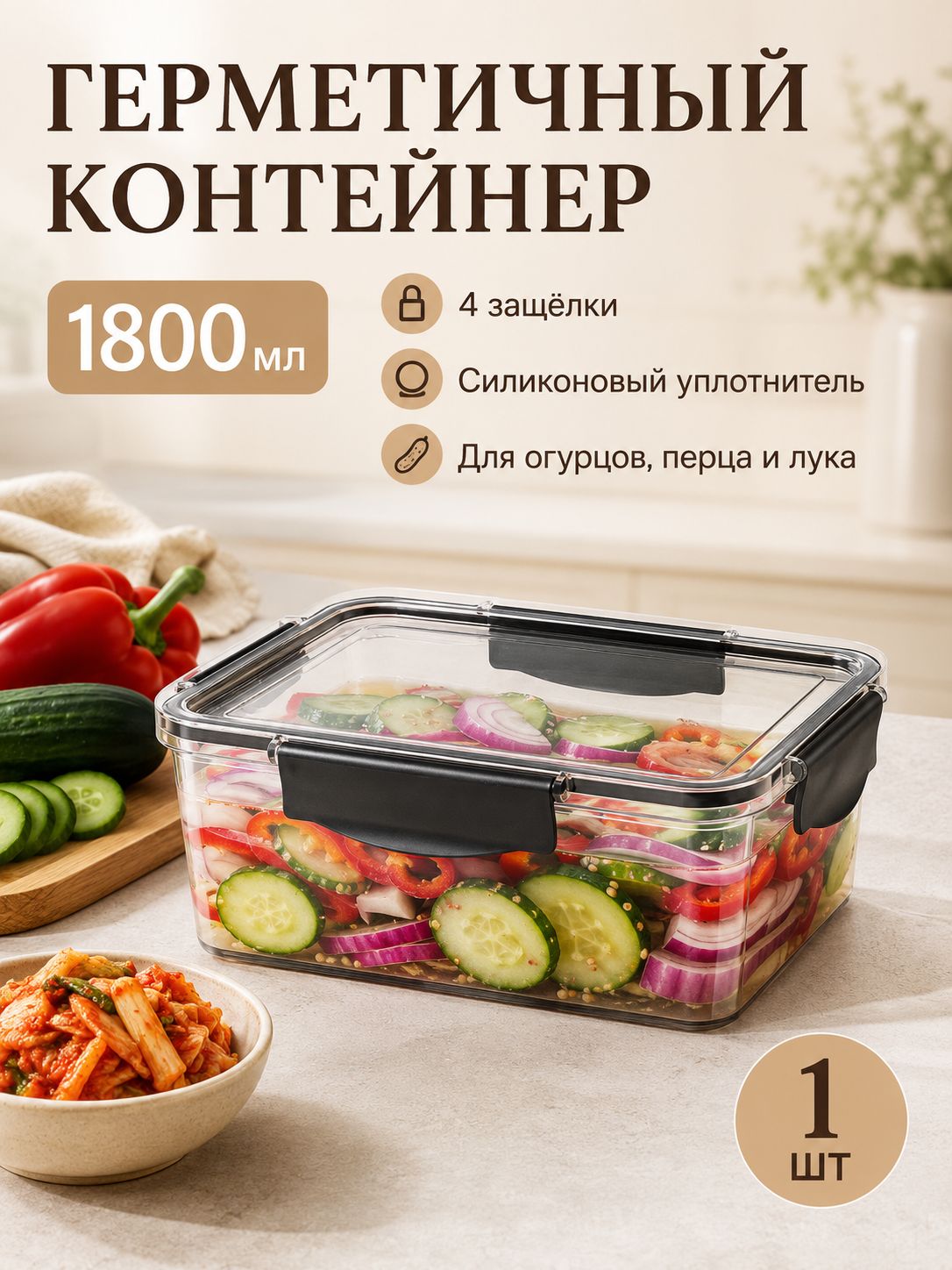 Кадка для засолки 1.8 л, диаметр 21.5 см