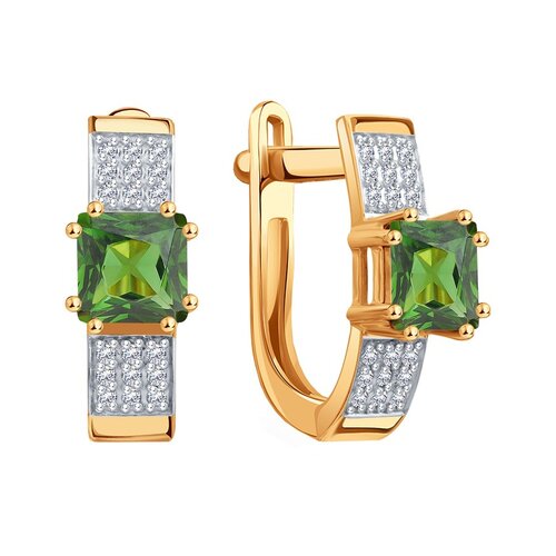 фото Серьги diamant online, красное золото, 585 проба, изумруд синтетический, бриллиант, длина 1.5 см, , бирюзовый