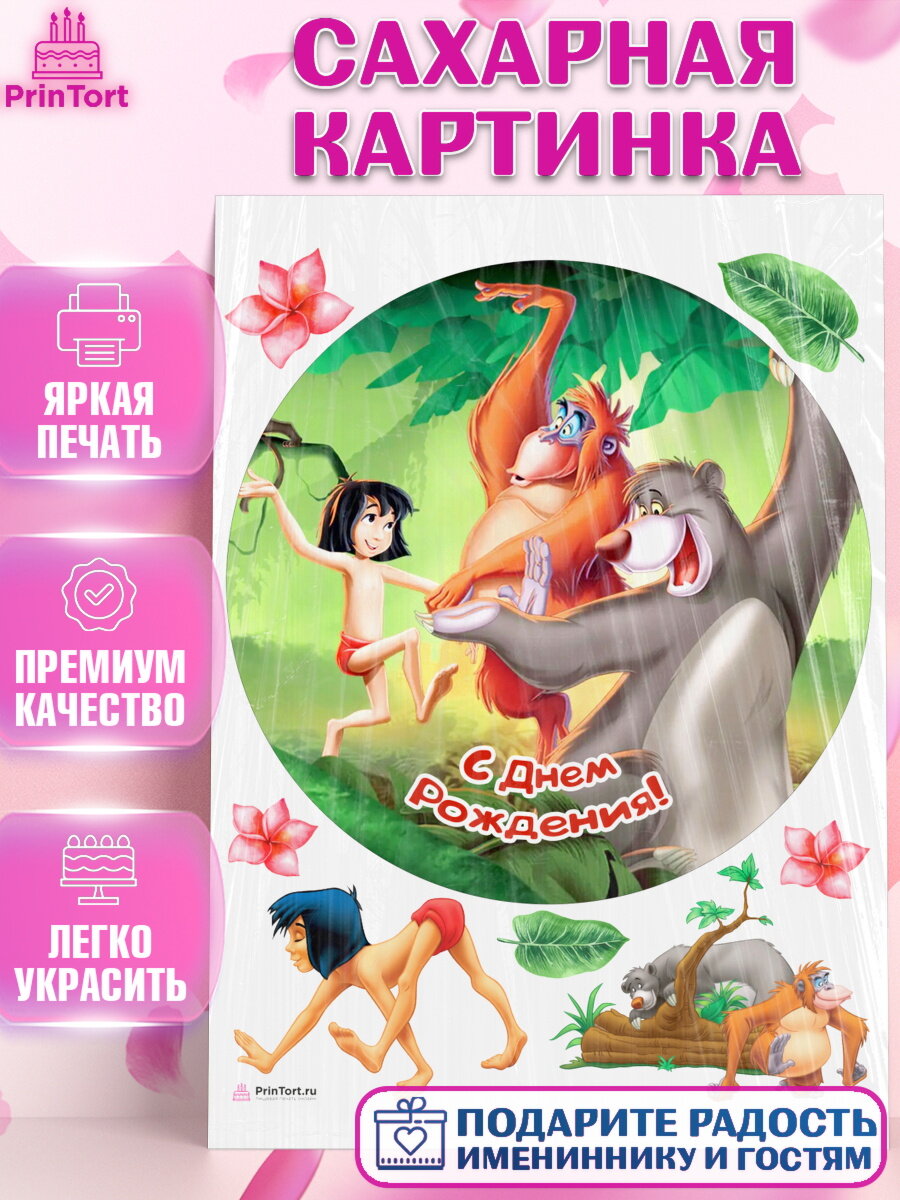 Сахарная картинка для торта Маугли. Украшения для торта мальчику или девочки на День Рождения. Декор для выпечки PrinTort
