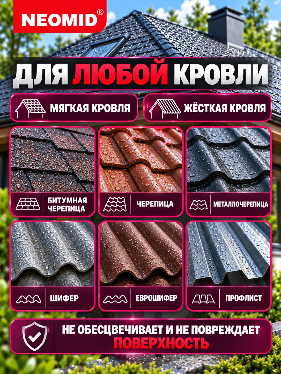 Очиститель кровли долговременная защита NEOMID 660 концентрат 1:9, 5 кг — фото 1