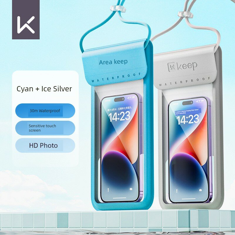 Keep 2-упаковка водонепроницаемых чехлов для телефона IPX8 Водонепроницаемый HD Камера Реагирующий экран Циан и