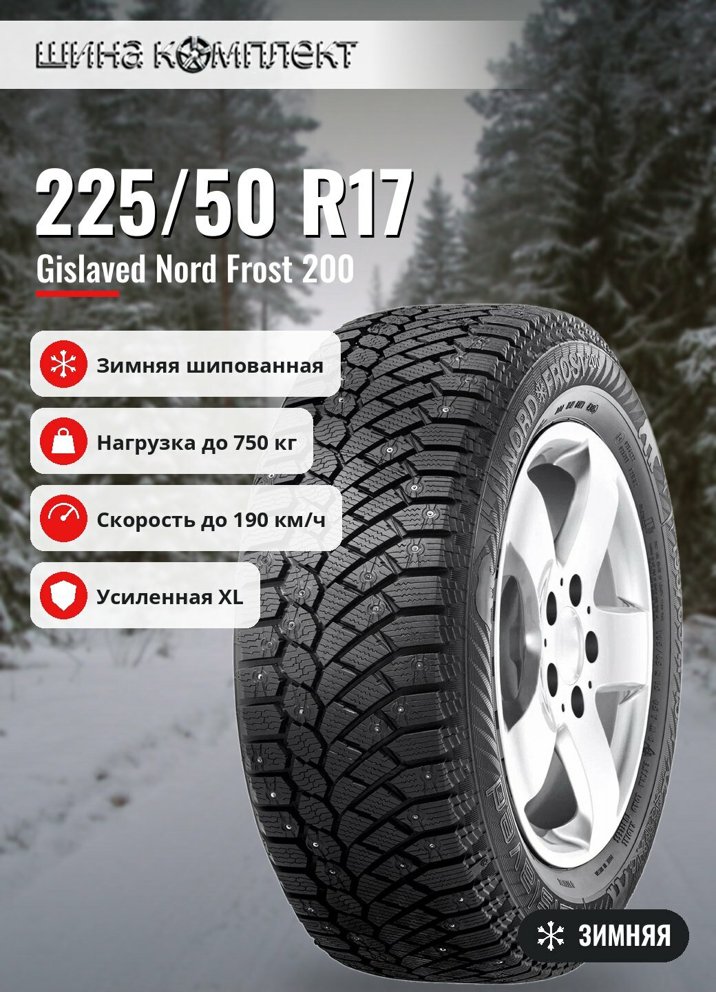 Автомобильная шина Gislaved Nord Frost 200 225/50 R17 98T XL зимняя шип