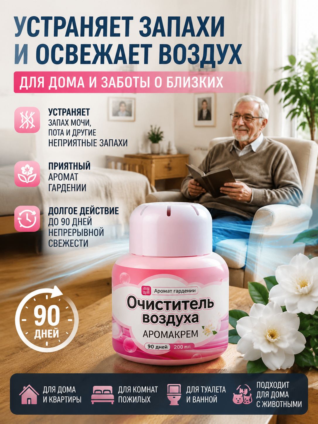 Средство для нейтрализации запаха, Устраняет запах мочи и старости, 190 грамм