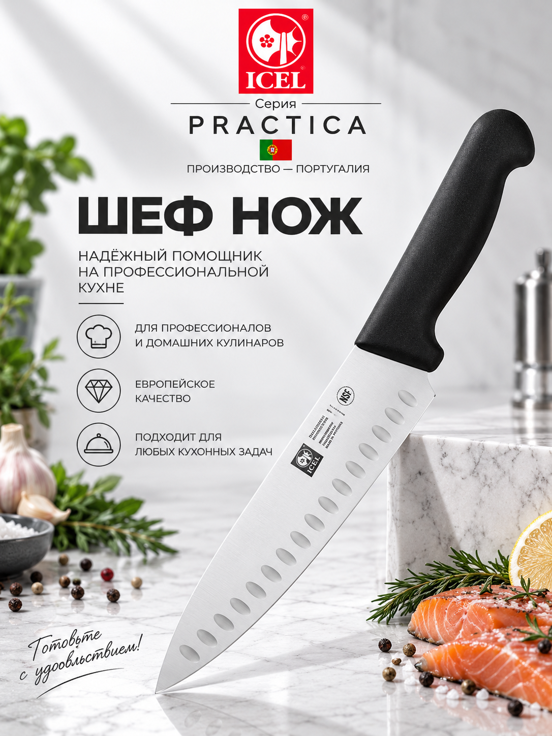 Нож поварской 210/350 мм. Шеф черный, ICEL Practica