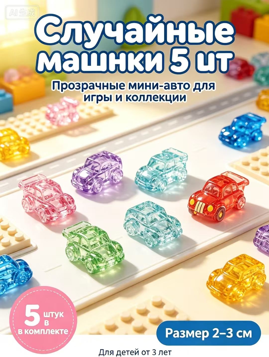 Мини фигурки машин из акрила, цветные кристаллические игрушки для детей