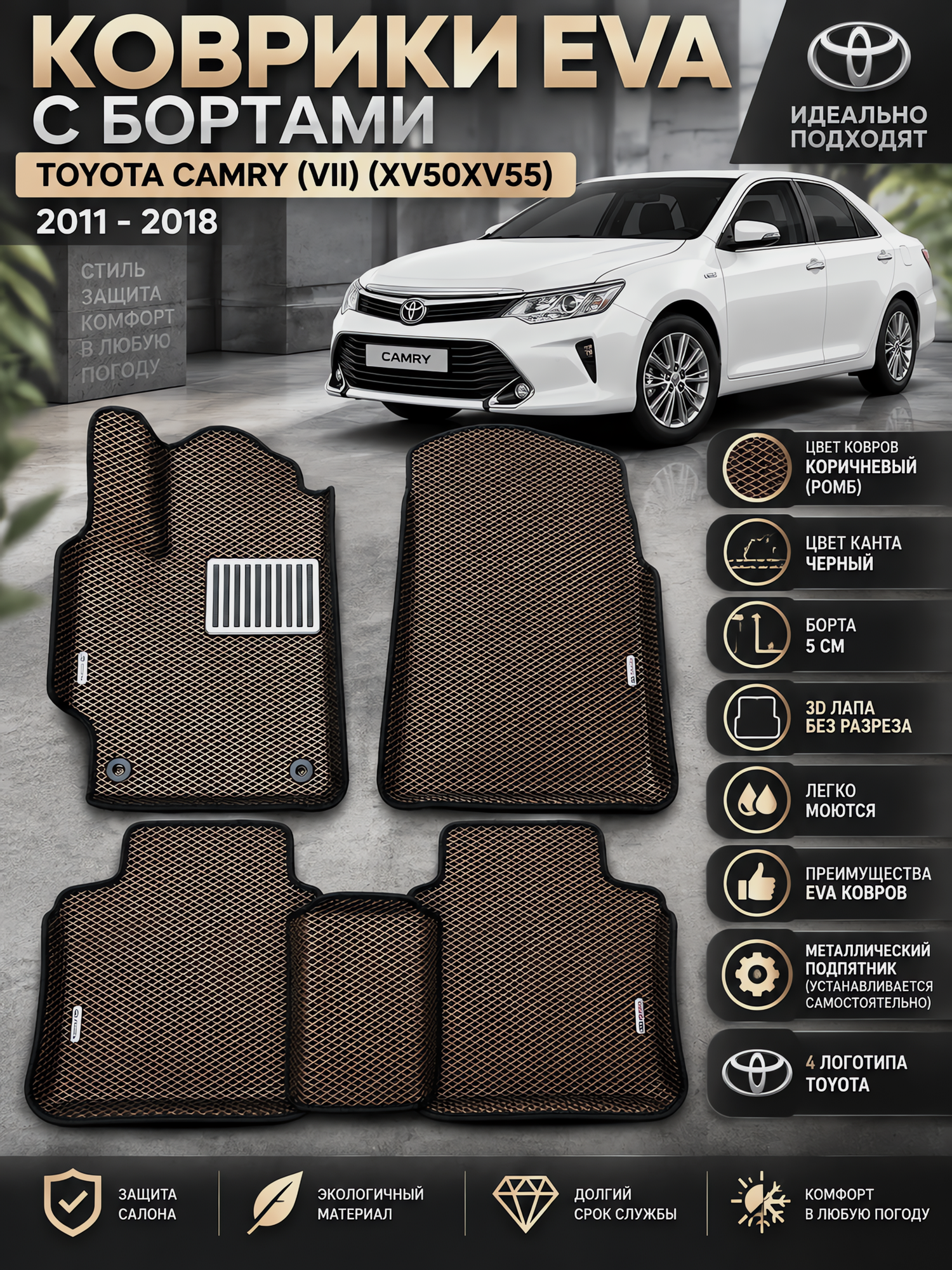 Комплект EVA с бортами Toyota Camry (VII) XV50/55/ 2011-18/Тойота Камри 7 50/55
