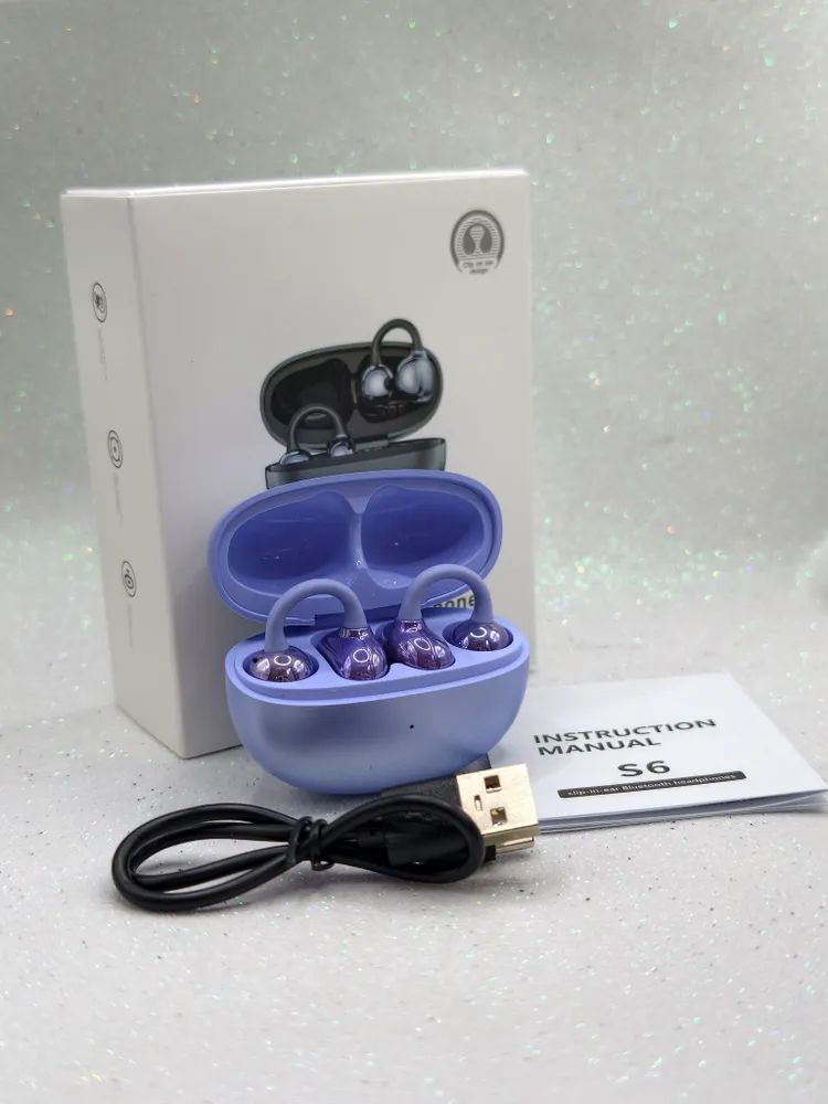 Наушники беспроводные OWS Wireless Earphone S6 (Clip- Ear stereo) для телефона (фиолетовые)