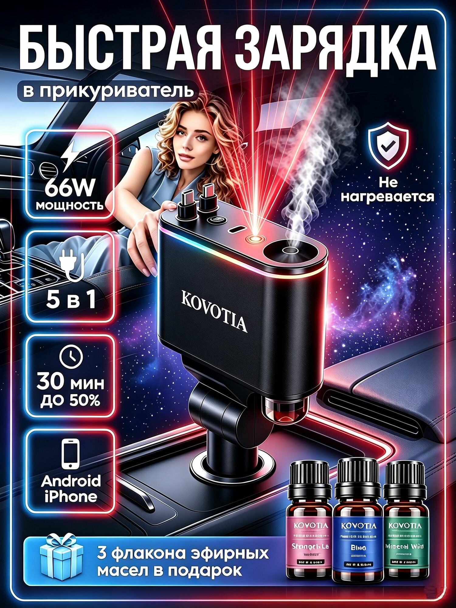 KOVOTIA Ароматизатор автомобильный, BLUE, 10 мл