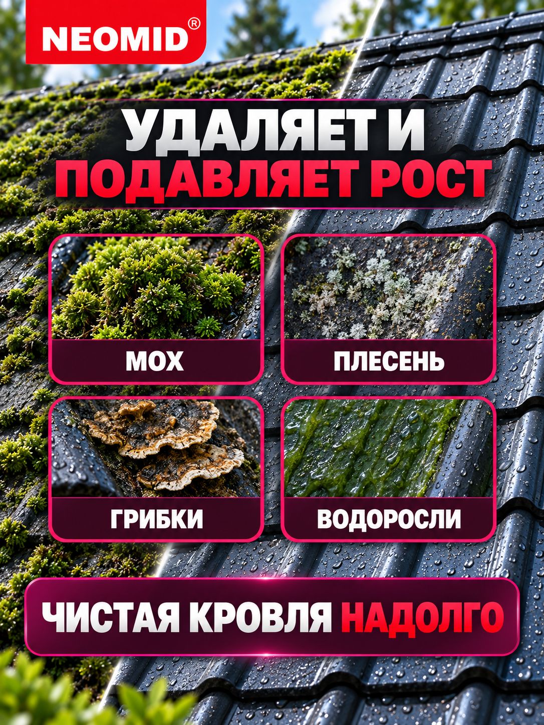 Очиститель кровли долговременная защита NEOMID 660 концентрат 1:9, 5 кг — фото 1