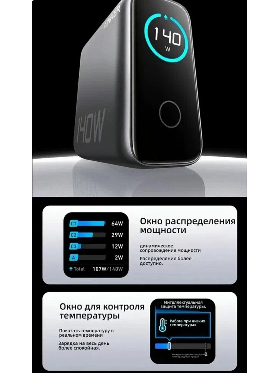 Зарядное устройство Anker140W /многопортовая головка для быстрой зарядки PD3.1/QC