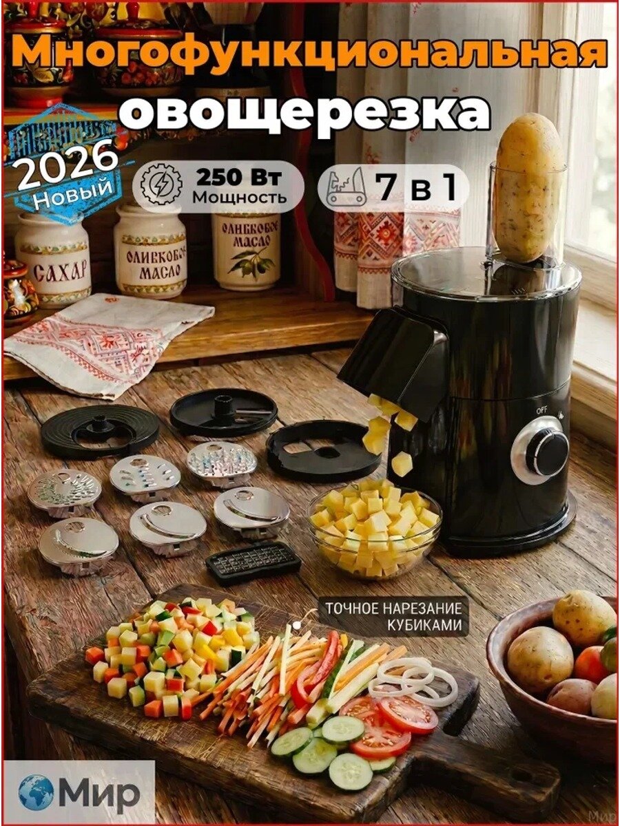 Овощерезка электрическая с насадками, терка для овощей электрическая