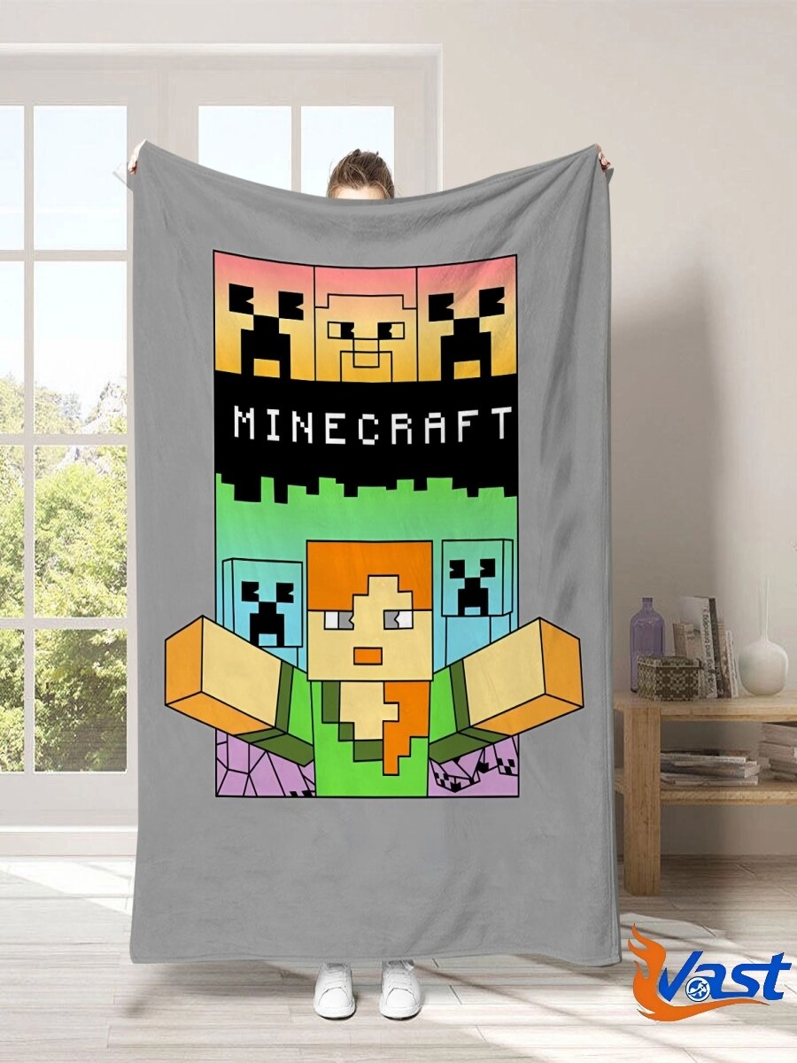 Детский фланелевый плед по мотивам игры Minecraft, мягкий теплый плед для детей, размер 150 200 см