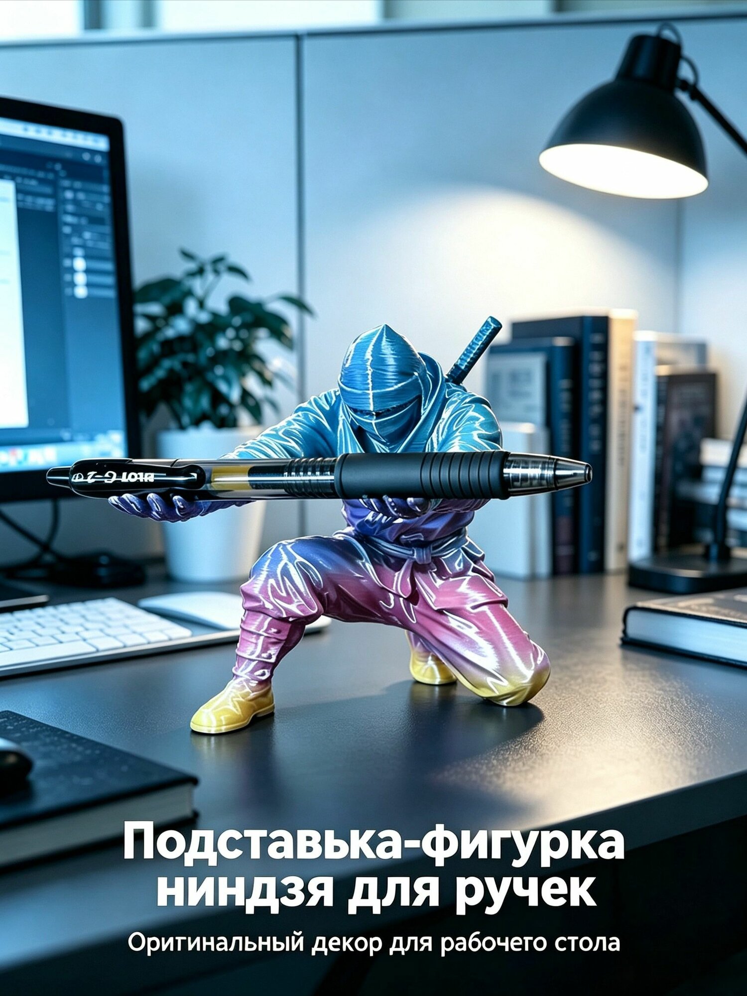 Подставкафигурка ниндзя для ручек и карандашей, настольный органайзер, декор рабочего стола, оригинальный подарок
