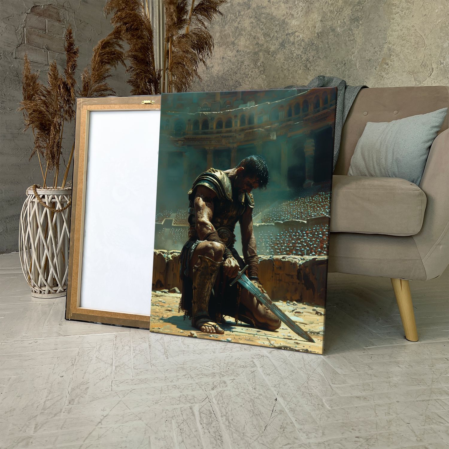 Картина на холсте (Гладиатор на арене) 30x40 см. Интерьерная, на стену.