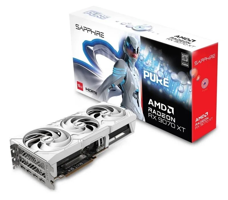 Видеокарта Sapphire Radeon RX 9070 XT PURE OC 11348-02-20G White, 16 ГБ