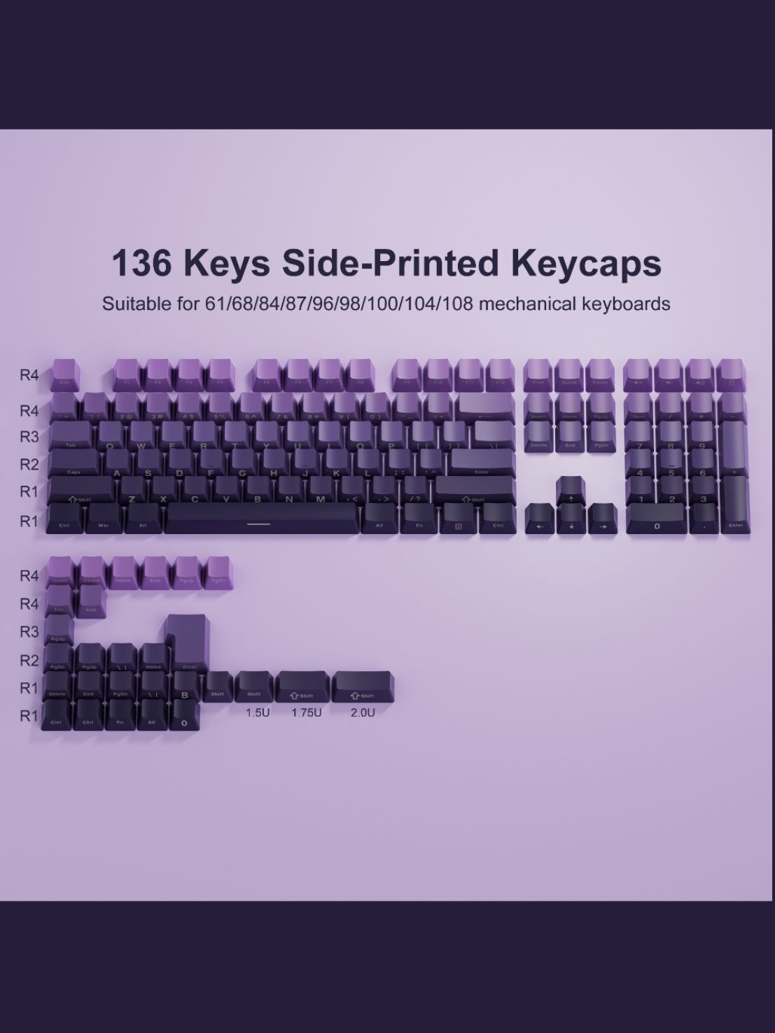 Колпачки клавиш XVX "Side Engraved Gradient" - двухцветная гравировка PBT, 136 клавиш