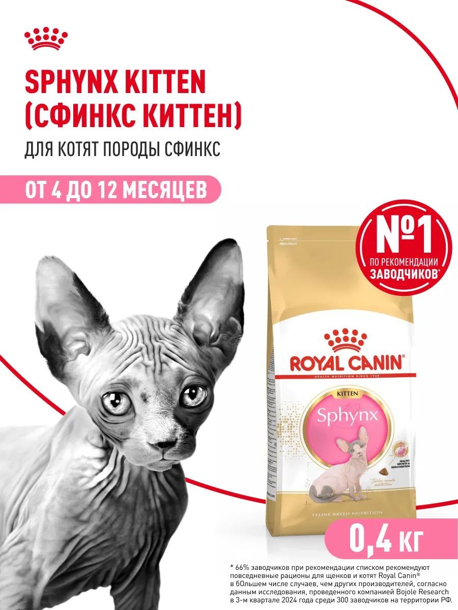 Сухой корм Royal Canin Kitten Sphynx для котят породы сфинкс 4-15 мес 400г
