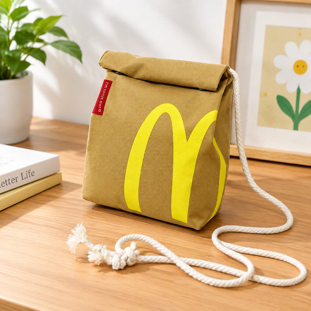 Рюкзак McDonald`s, школьный, унисекс, для средней и старшей школы, бежевый, нейлон (Объем: 13 л)