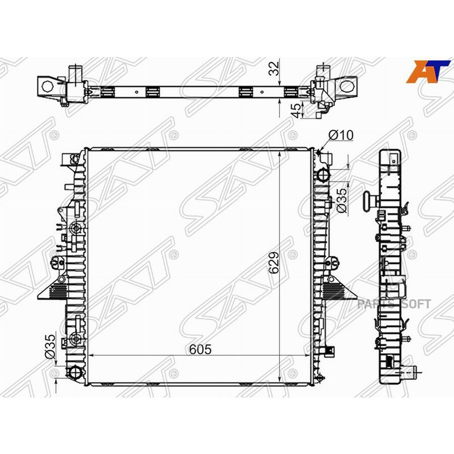 Радиатор Land Rover Discovery 04-09 / Range Rover Sport 05-13 от официального дистрибьютора, SAT, артикул LR000104
