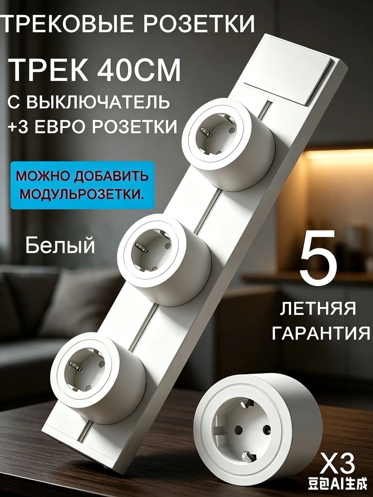 Трековые розетки; Трековая система накладная металлическая шина 40см с 3 EU розетки