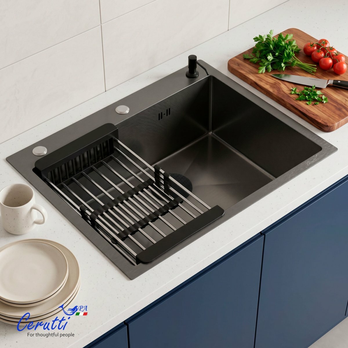 Кухонная мойка Ceruttispa глория (GLORIA) 6045B nano black (графит) из нержавеющей стали (600х450х220)