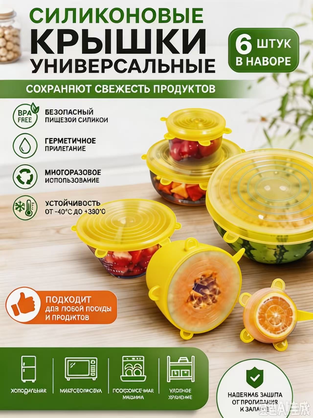 Крышка силиконовая 20, 13, 11, 9, 8, 5 см 6 шт силикон