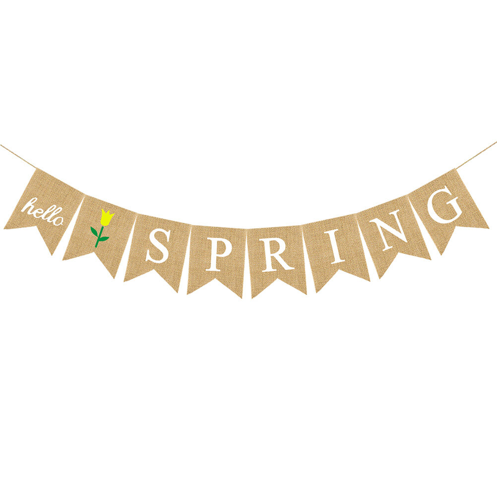 Баннер С Дизайном HELLO SPRING Из Цветного Льна И Джута Для Украшения Праздников И Мероприятий Весенняя Тематика