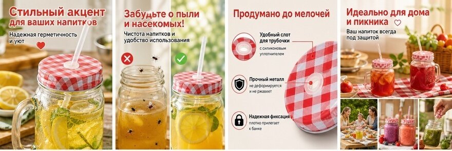6 Штук Повторно Используемые Крышки Для Банок Мейсон С Отверстием Для Соломки 7 50X7 50X1 70Cm