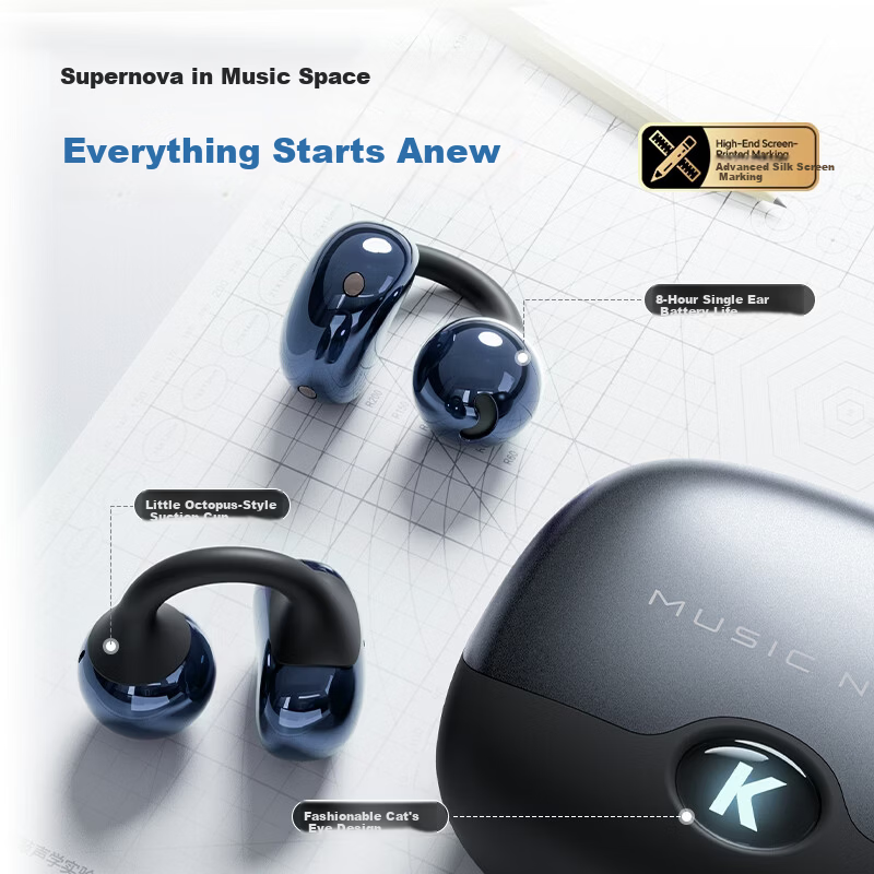 KUGOU 6.0 Bluetooth костная передача ушные наушники-зажимы для бега и игр с длительным временем работы Цвет：Долгий срок