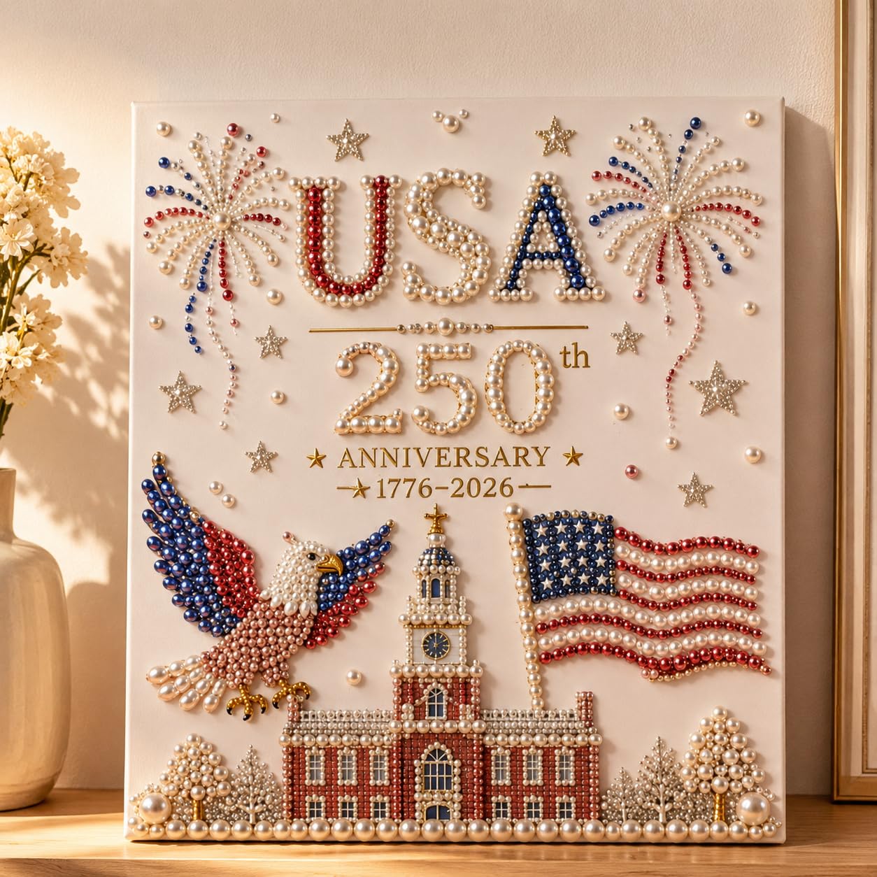 Набор для рисования жемчугом своими руками, посвященный 250-летию США, патриотическая поделка из бриллиантов для взрослых, 1776–2026 гг, декор стены с изображением американского флага и орла, 7,9 x 11,8 дюйма