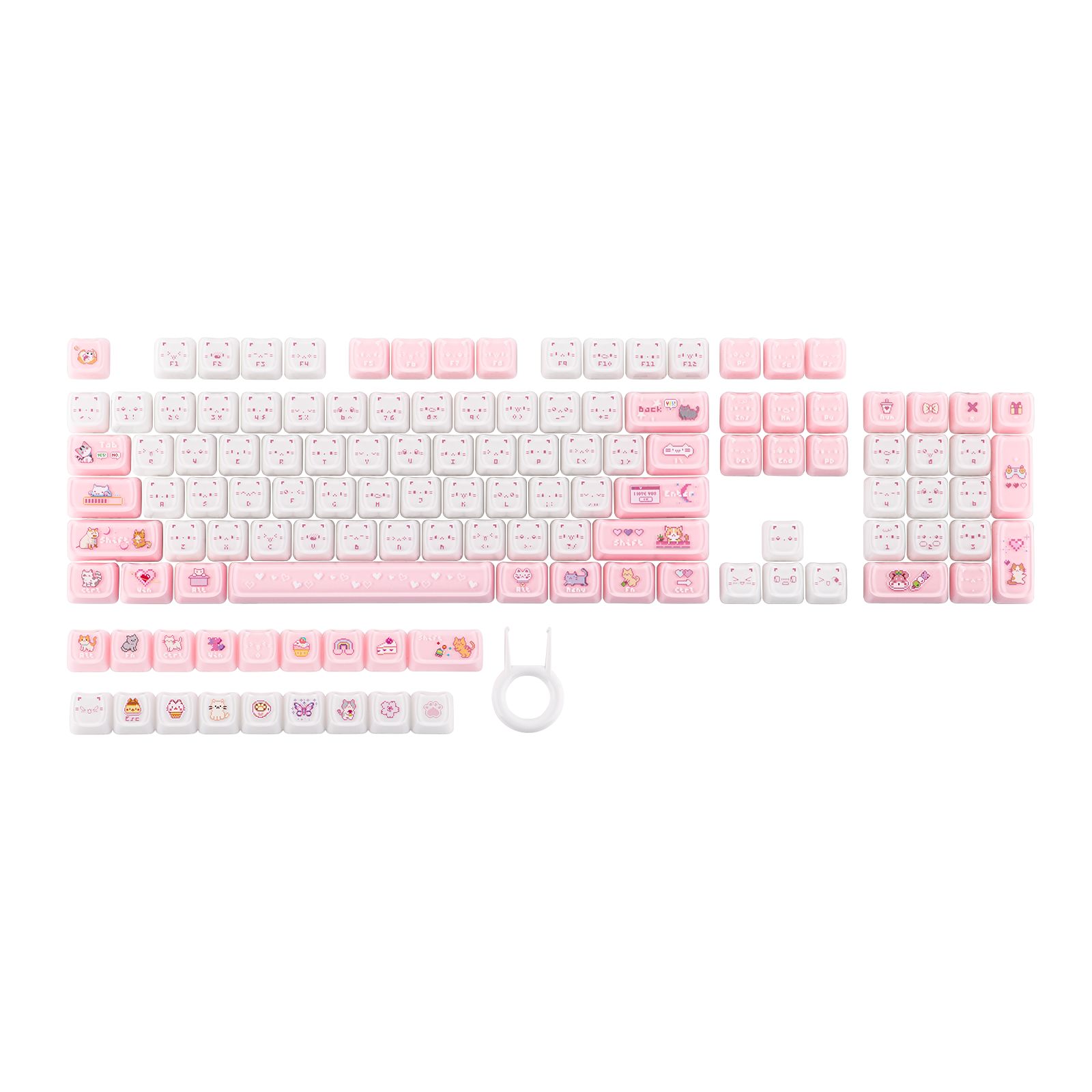 KiiBOOM Mewsic Jelly Набор Клавиш ANSI US, 122 Клавиши, Профиль MAO, Материал ABS+PC, Бело-Розовый
