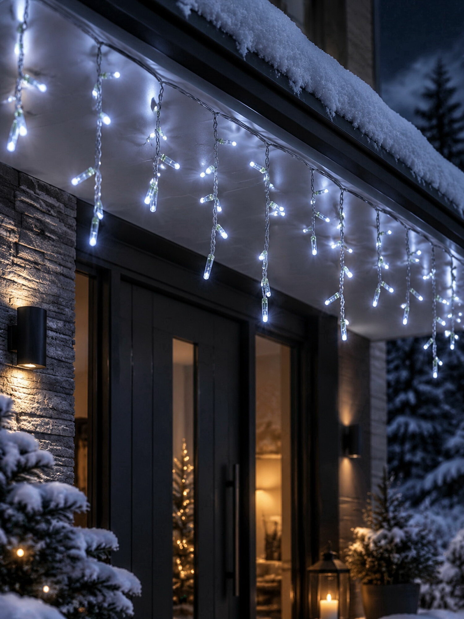 Гирлянда "Бахрома" 3x0.6 м, IP65, УМС, прозрачная нить, 144 LED, мерцание, свечение белое, 220 В