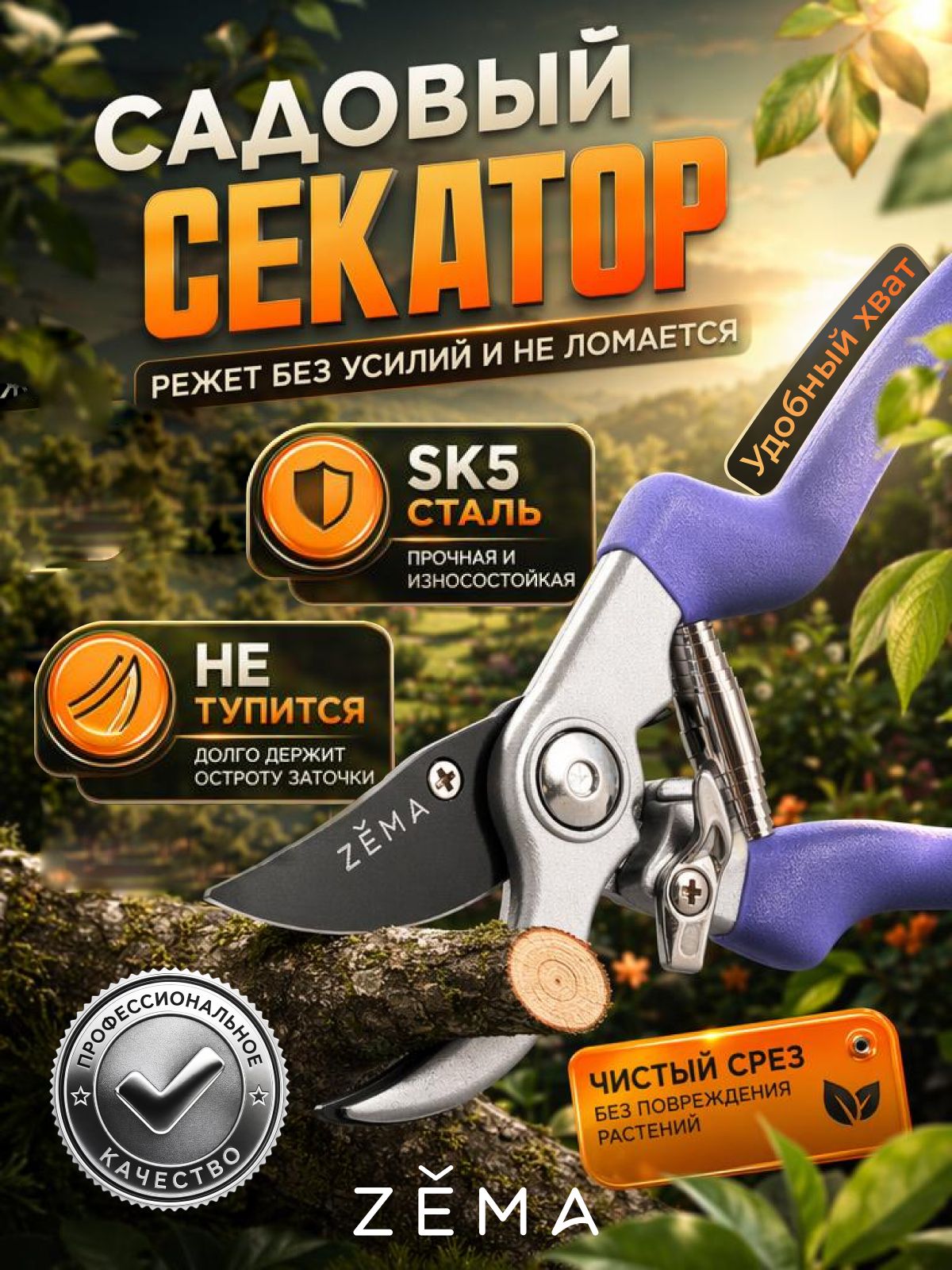 Профессиональный садовый секатор "Zema" Зёма ZM2010
