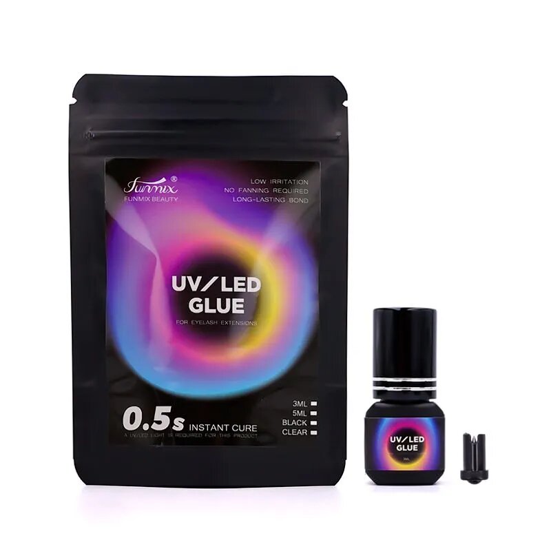 Funmix Новый 3 мл black UV LED клей для ресниц быстрого высыхания, подсветка, клей для ресниц с быстрой полимеризацией 0,5 с