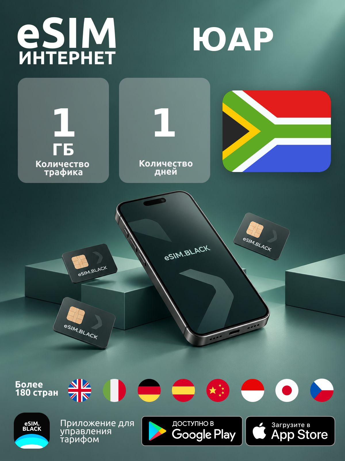 ЮАР/1 день/1 ГБ - eSIM для мобильного интернета ( iPhone | Android ).