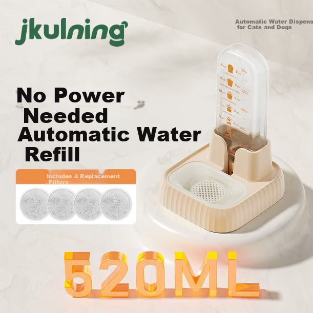 JKULNING Автоматическая кошачья водопойная система без электропитания тихая циркуляция 520 мл с 4 фильтрами
