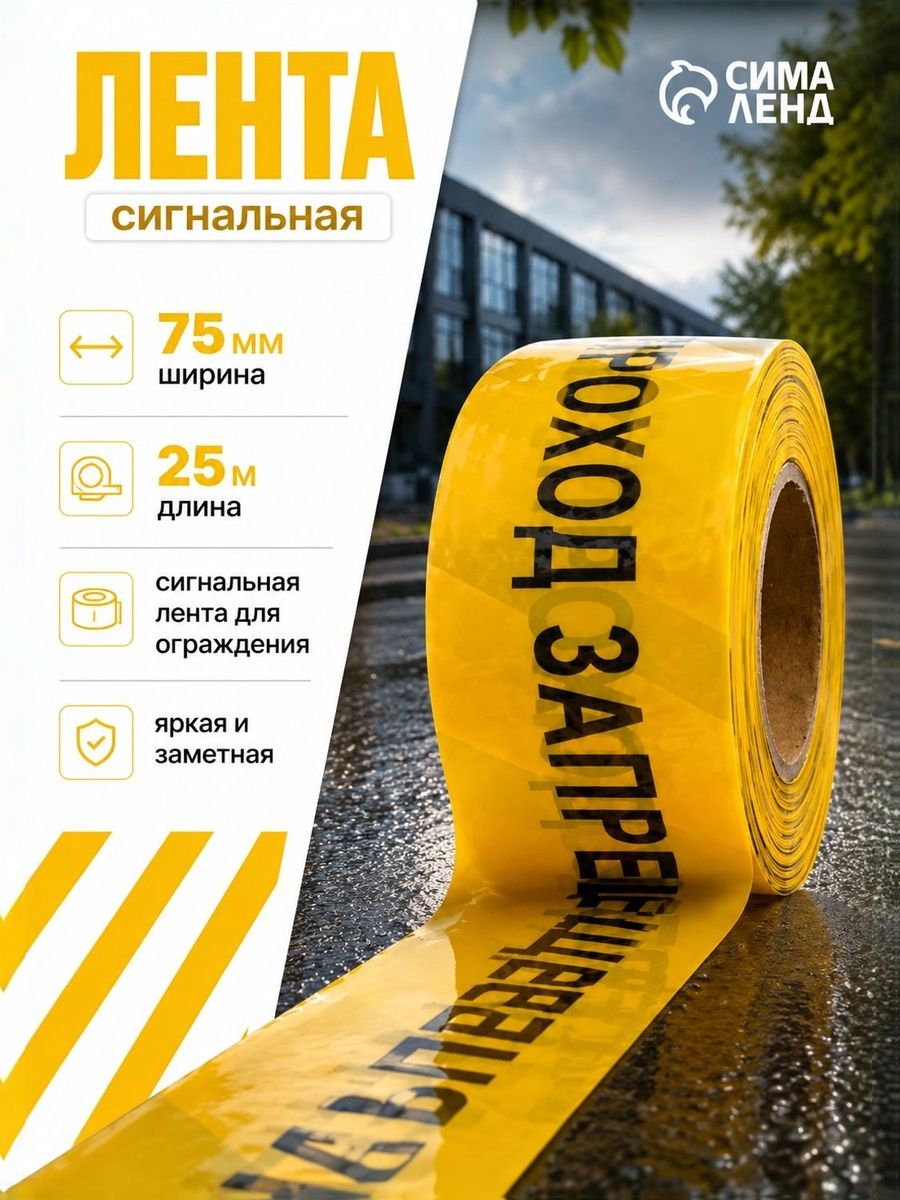 Оградительная сигнальная лента Проход запрещен 250 м, 7,5 см, 50 мкм, предупреждающая лента для безопасности
