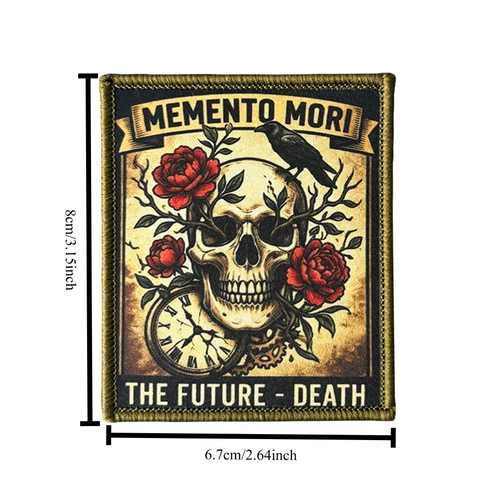 Тактический армейский моральный значок с принтом Memento Mori Skull, на липучке, с эмблемой в виде вороны и розы, для карманных часов, военная эмблем